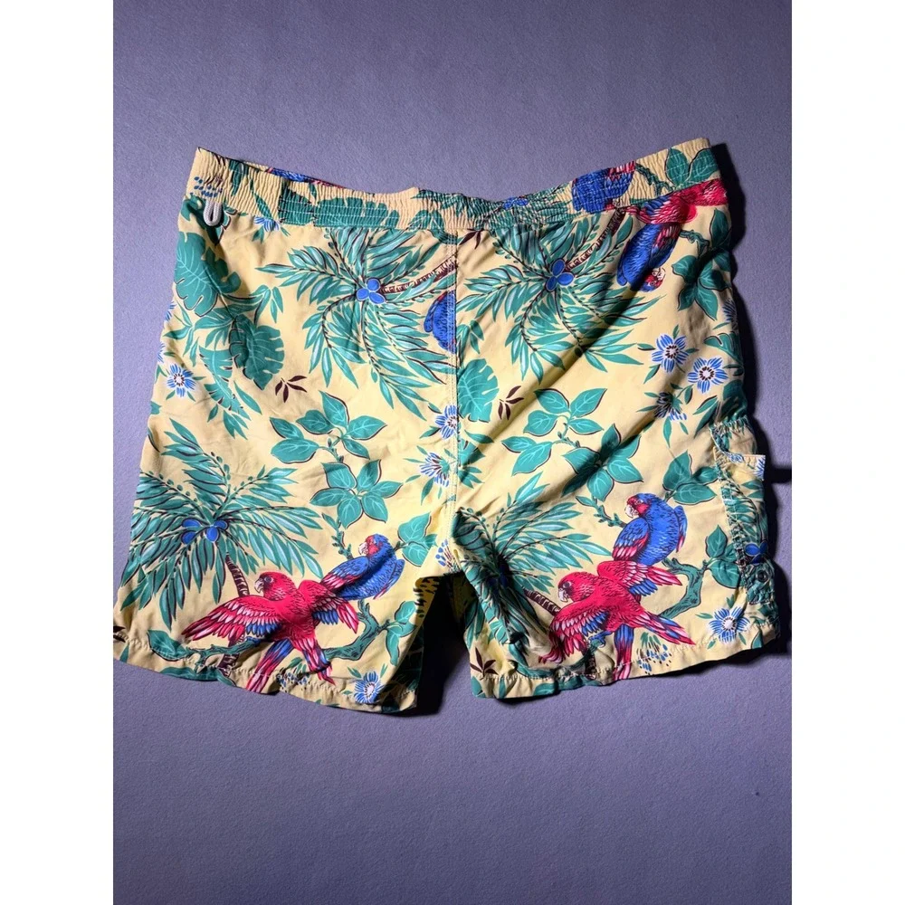 Vintage Polo Ralph Lauren Swim Trunks Mens Large Yellow Tropical Parrot Print